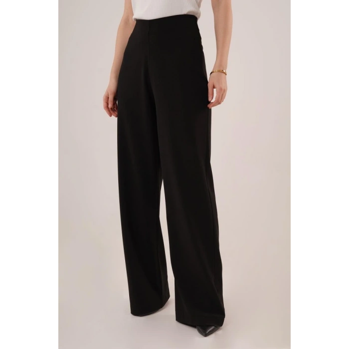 Bol Paça Yandan Fermuarlı iyah Kumaş Pantolon