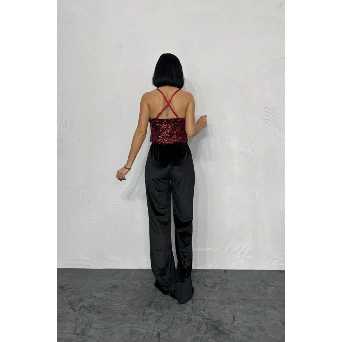 Bordo Askılı Degaje Bluz