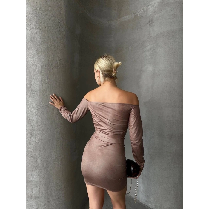 Büzgülü etek bluz takım kahve s24709