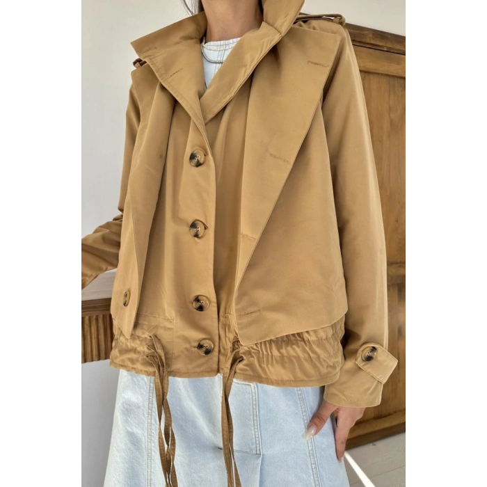 Camel Çift Katlı Kısa Ceket
