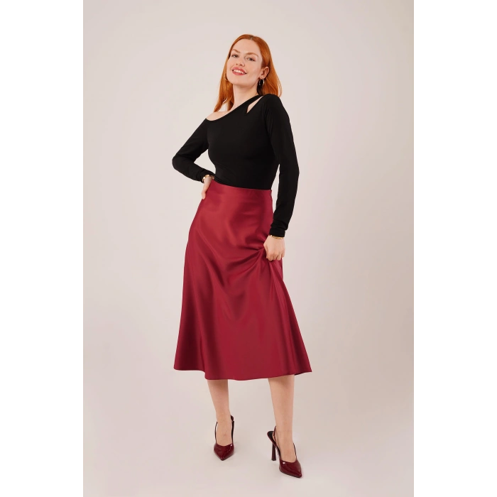 Çan Kesim Midi Bordo aten Etek