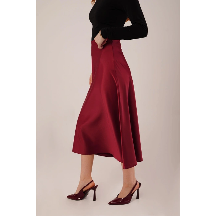 Çan Kesim Midi Bordo aten Etek