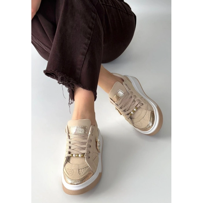 Ceans Bej Süet Bağcıklı Spor Ayakkabı