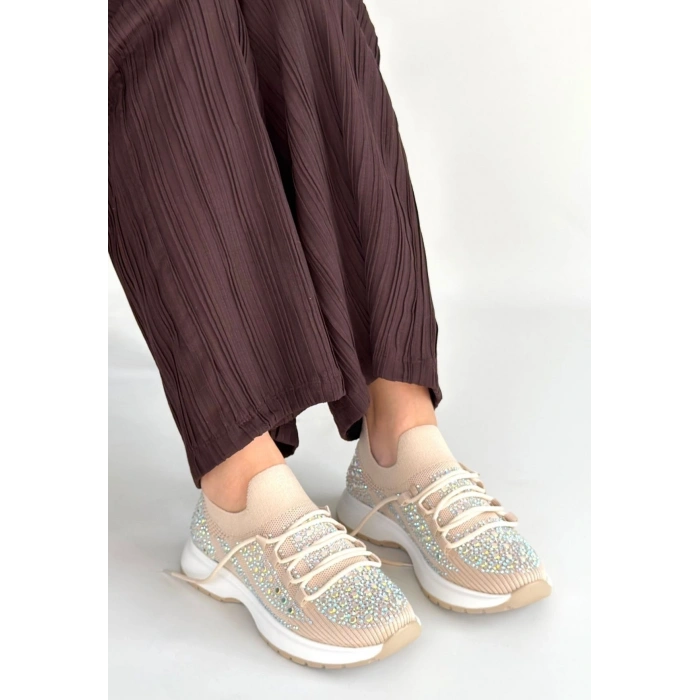 Ceas Bej Triko Bağcıklı Spor Ayakkabı