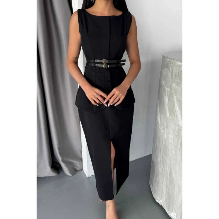 CEKETETEK GÖRÜNÜMLÜ ELBİEÇİFT KEMER DETAYLI  iyah