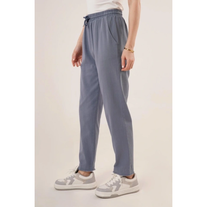 Cepli Belden Bağlamalı Paça Detaylı İndigo Pantolon