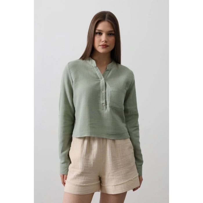 Cepli Hakim Yaka Bluz  Haki