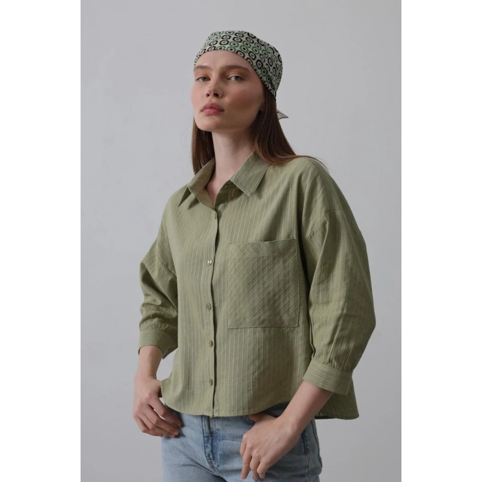 Cepli Kısa Kesim Gömlek  Haki