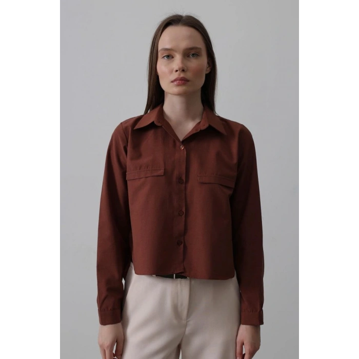 Cepli Uzun Kol Gömlek  Koyu Kahve
