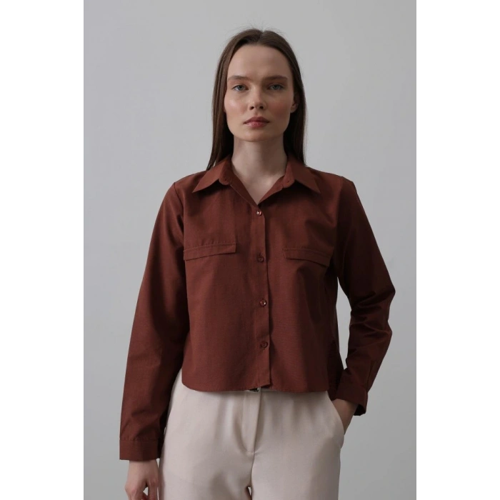 Cepli Uzun Kol Gömlek  Koyu Kahve