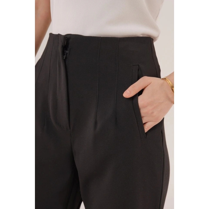 Çift Pens Detaylı iyah Pantolon