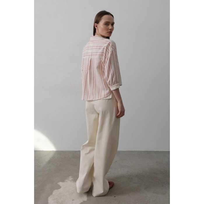 Çift Pileli Palazzo Pantolon  Natür