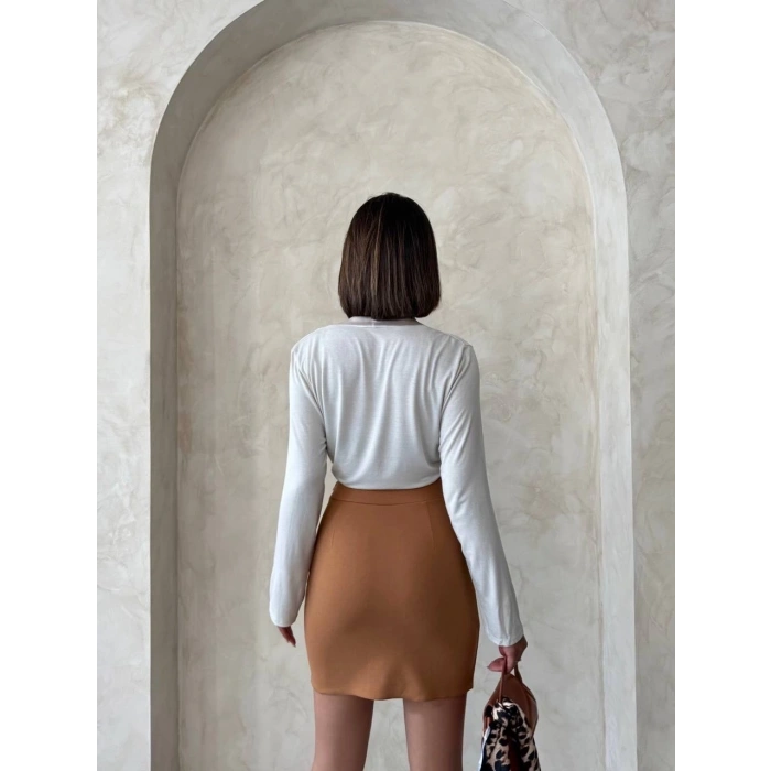 Çift yırtmaçlı etek camel s25910