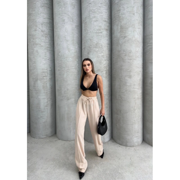 Çımalı keten pantolon