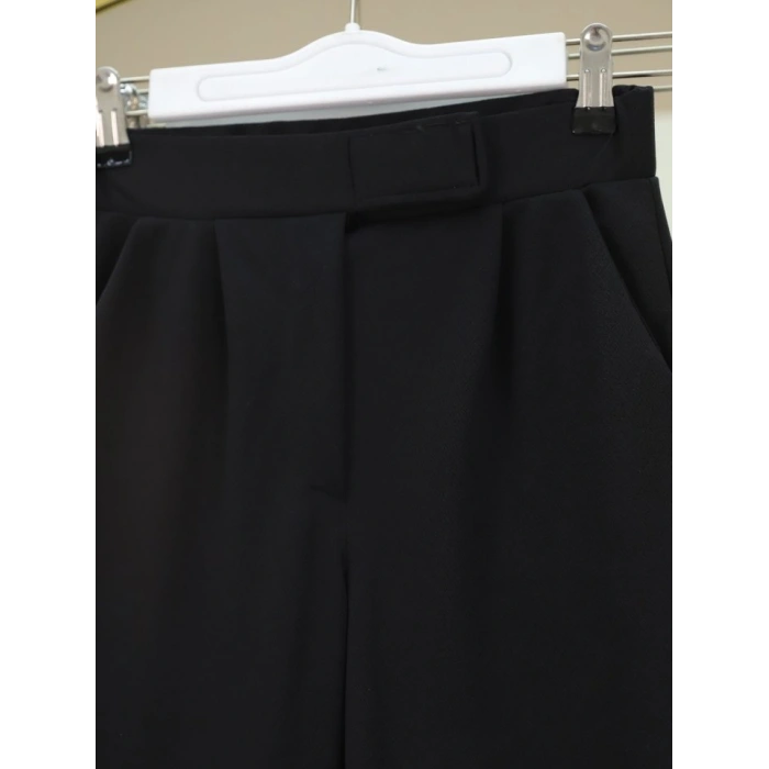 Cırtlı Fermuarlı Palazzo Pantolon Siyah