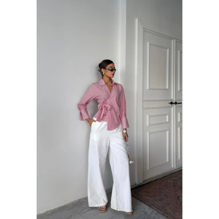 ÇİZGİİ POPİN KRUVAZE BAĞAMAI GÖMEK  Kırmızı