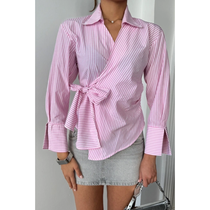 ÇİZGİİ POPİN KRUVAZE BAĞAAI GÖEK  Pembe