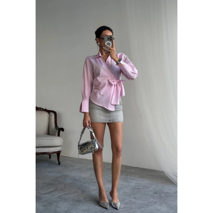 ÇİZGİİ POPİN KRUVAZE BAĞAAI GÖEK  Pembe