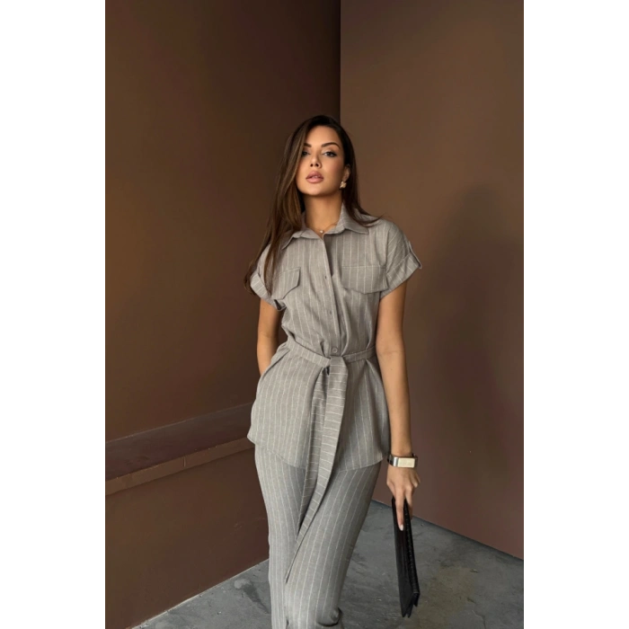 ÇİZGİİ POYVİSKON BUZ  PANTOON TAKI  Gri