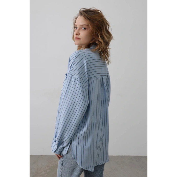 Çizgili Tek Cep Gömlek  Bebe Mavisi