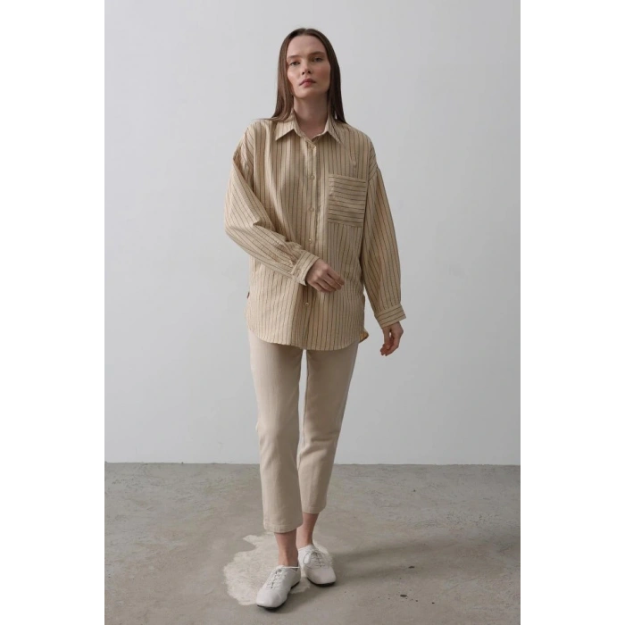 Çizgili Tek Cep Gömlek  Taş