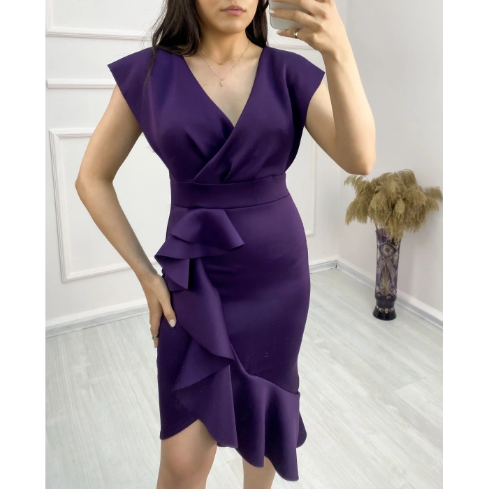 cuba Kumaş Önü Fırfırlı Midi Boy Elbise