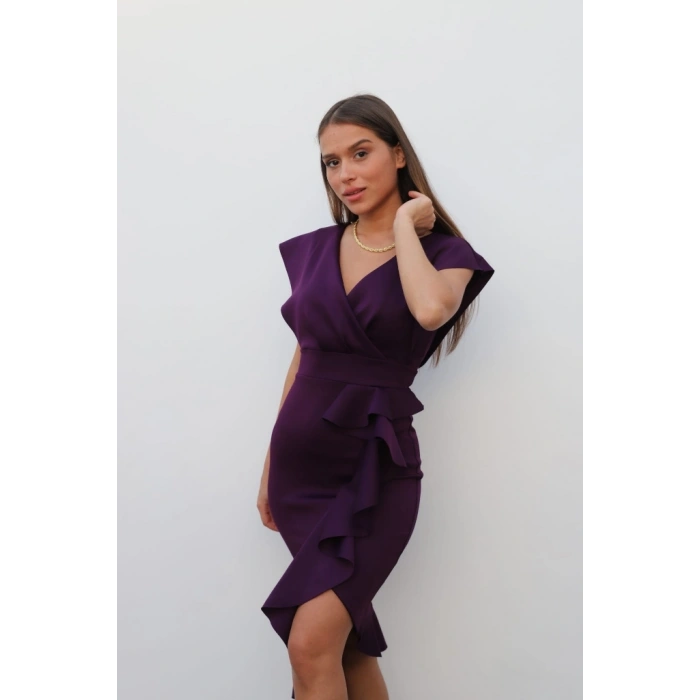 cuba Kumaş Önü Fırfırlı Midi Boy Elbise