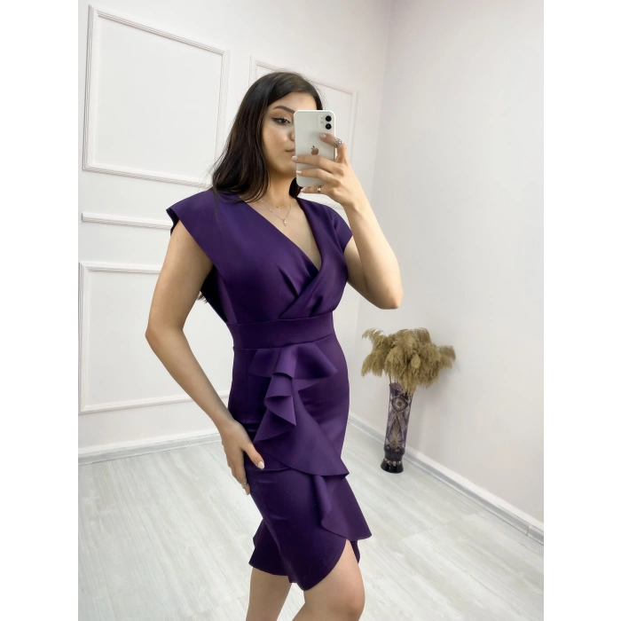 cuba Kumaş Önü Fırfırlı Midi Boy Elbise