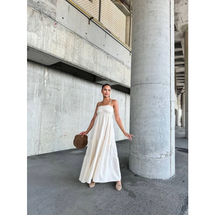 Dantelli askılı keten elbise s4310