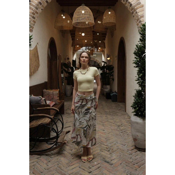 Desenli Viskon Etek  Gri