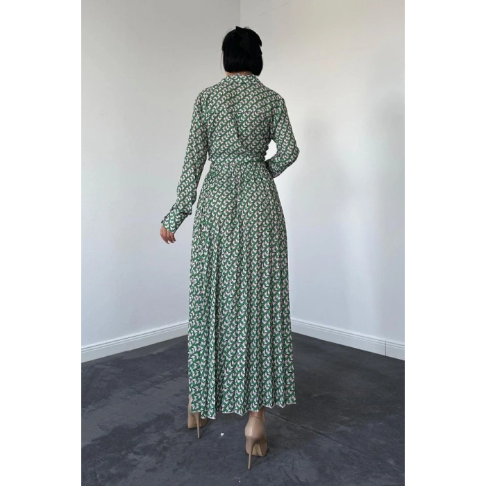 Desenli Viskon Gömlek Ve Etek Takım  Yeşil