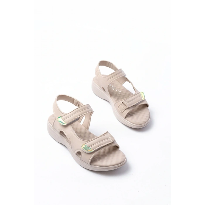 DM-363  Bej Baret Cırtlı Dikişli Günlük Kadın Sandalet