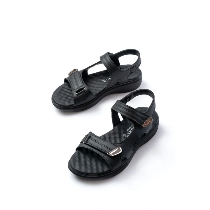 DM-363  Siyah Baret Cırtlı Dikişli Günlük Kadın Sandalet