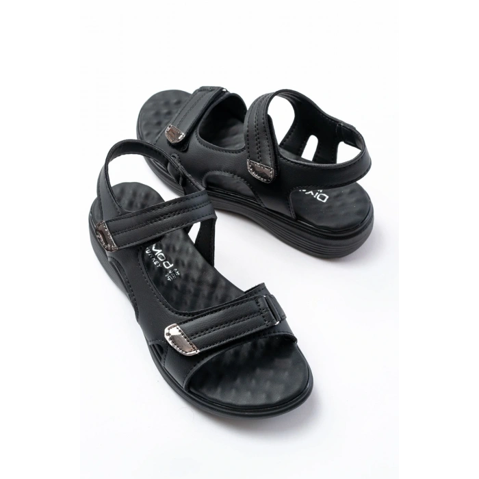 DM-363  Siyah Baret Cırtlı Dikişli Günlük Kadın Sandalet