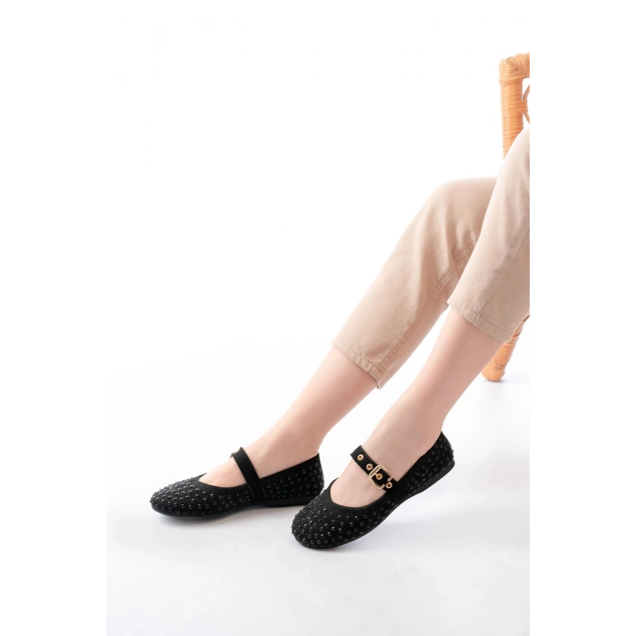 DM-6020 Siyah Troklu Baret Tokalı Günlük Kadın Babet