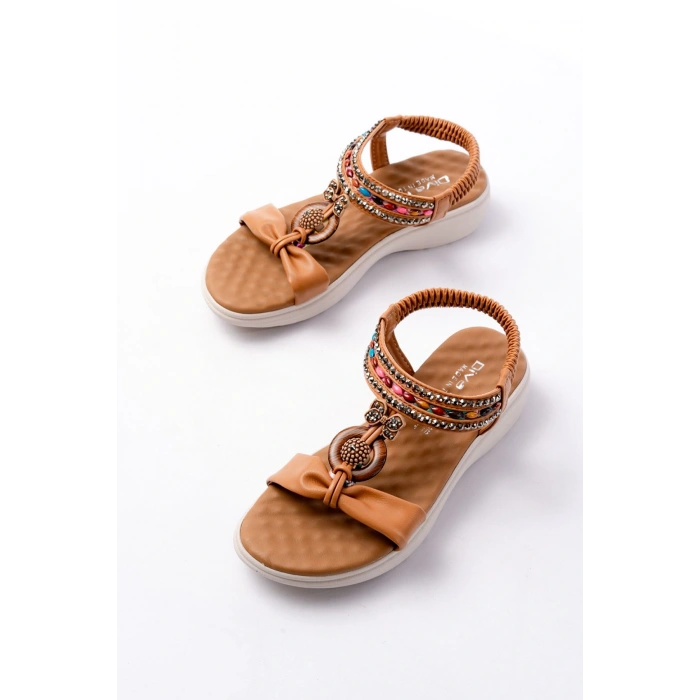 DM-608 Taba Taşlı Arka Lastikli Günlük Kadın Sandalet