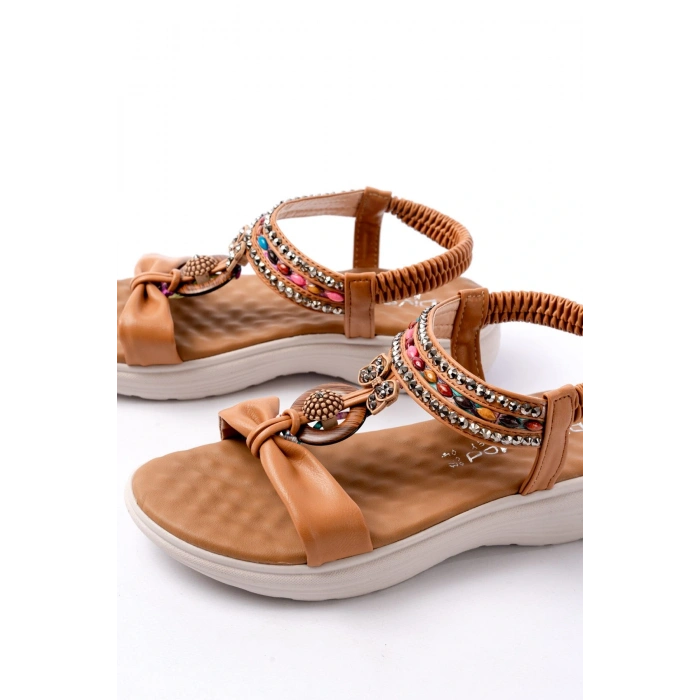 DM-608 Taba Taşlı Arka Lastikli Günlük Kadın Sandalet