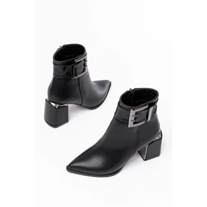 DNZ-400 Siyah Toka Aksesuarlı Topuklu Fermuarlı Günlük Kadın Bot
