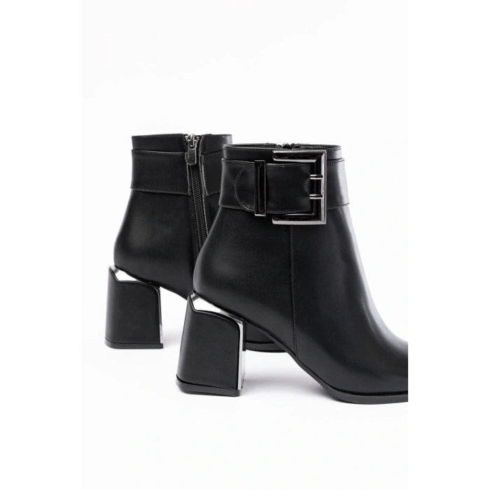 DNZ-400 Siyah Toka Aksesuarlı Topuklu Fermuarlı Günlük Kadın Bot