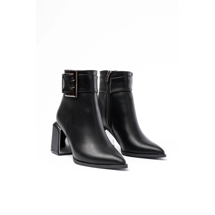 DNZ-400 Siyah Toka Aksesuarlı Topuklu Fermuarlı Günlük Kadın Bot