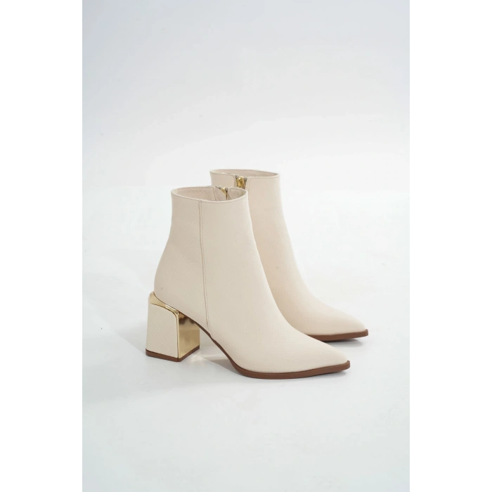 DNZ-409 Bej Fermuarlı Topuklu Kadın Günlük Bot