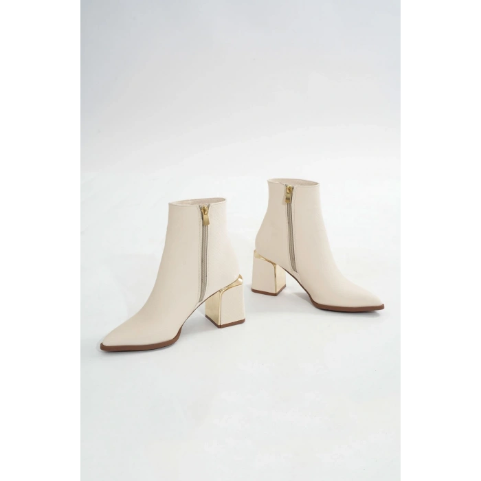 DNZ-409 Bej Fermuarlı Topuklu Kadın Günlük Bot