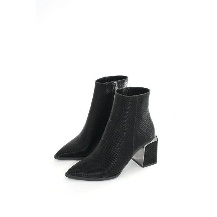 DNZ-409 Siyah Fermuarlı Topuklu Kadın Günlük Bot