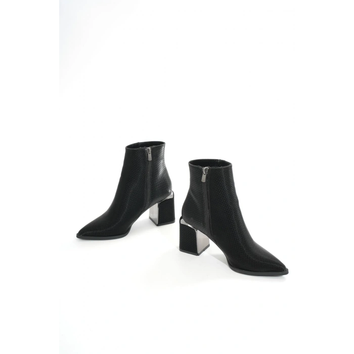 DNZ-409 Siyah Fermuarlı Topuklu Kadın Günlük Bot