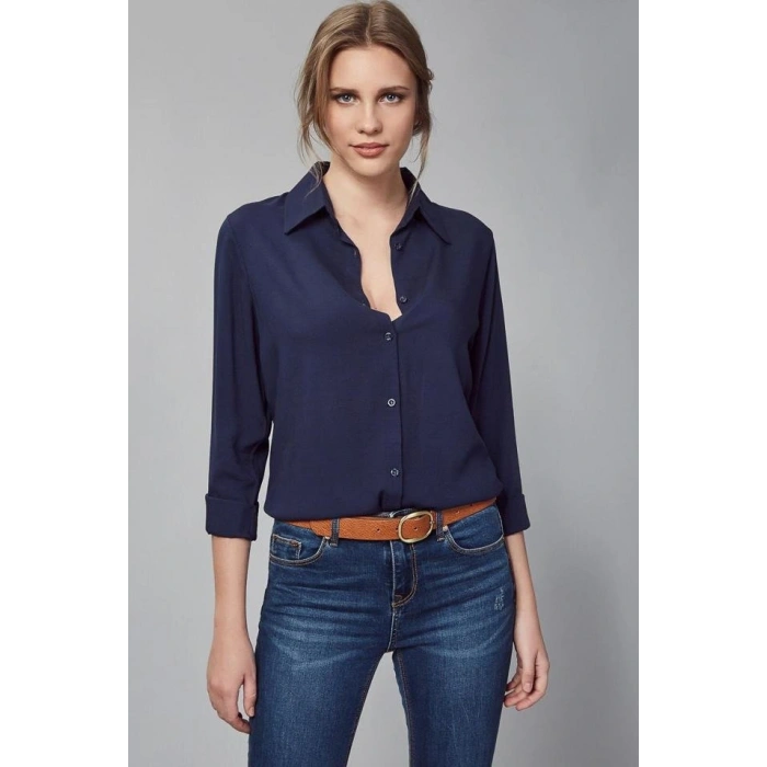 Dokuma Viskon KumaşEfsane Basic GömlekLacivert12 Renk 9 Bedenön 62Arka Orta Kısım 70 Cm