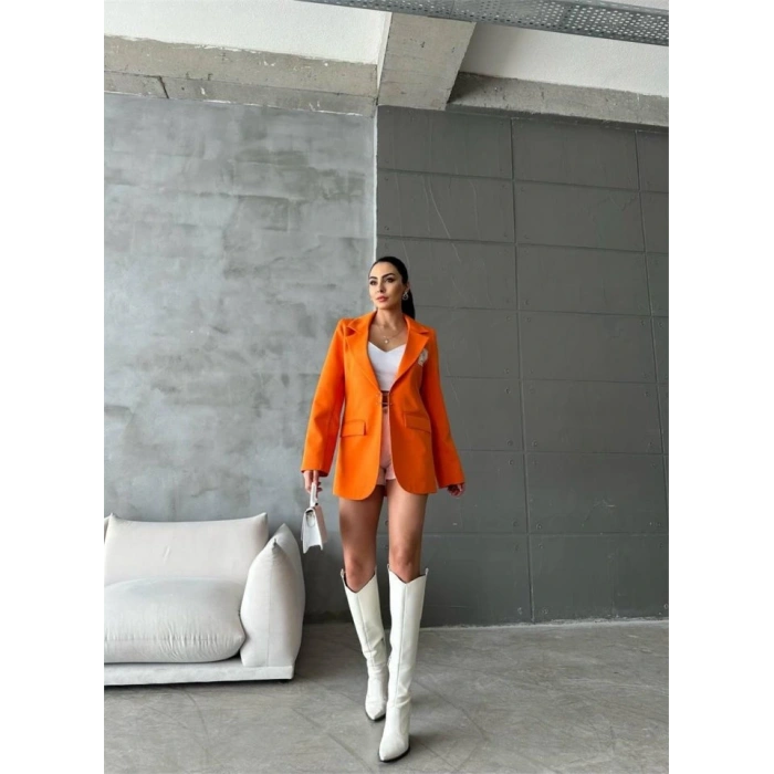 EO ETİKETİ ÇENGEİ İĞNE DETAYI CEKET  Orange