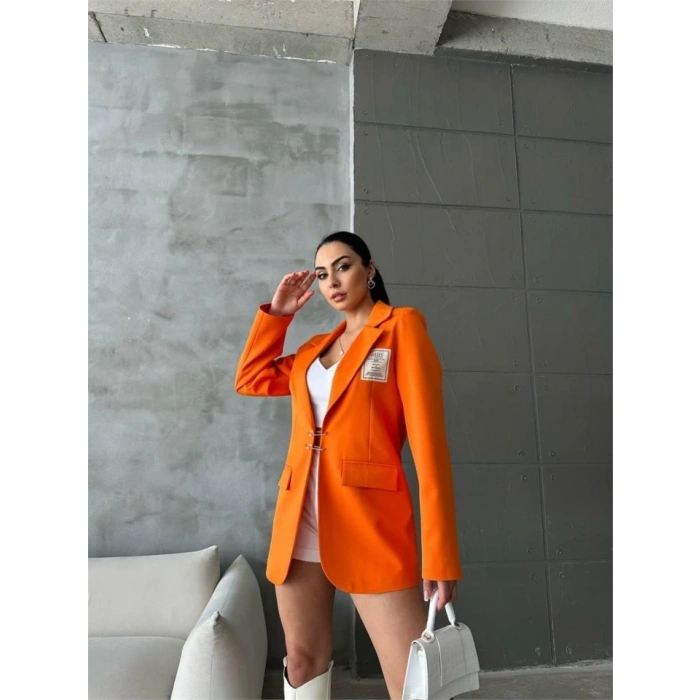 EO ETİKETİ ÇENGEİ İĞNE DETAYI CEKET  Orange