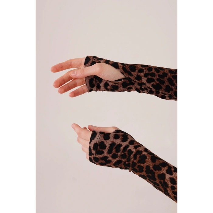 Leopar Desen Basic Bluz