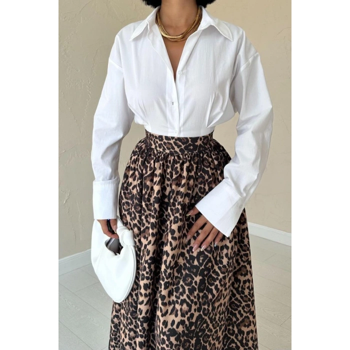 Leopar Leopar Büzgülü Uzun Etek