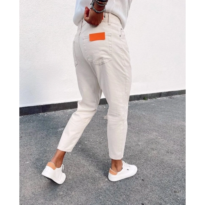 Erkek Açık Krem Yırtık Detaylı Boyfriend Jean